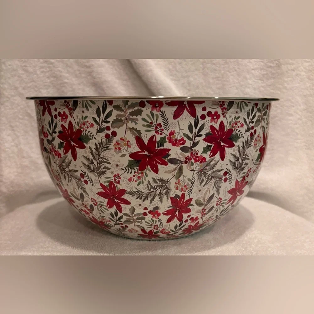 Floral holiday poinsettia Stainless Steel Mixing Bowl Decorative table ware
